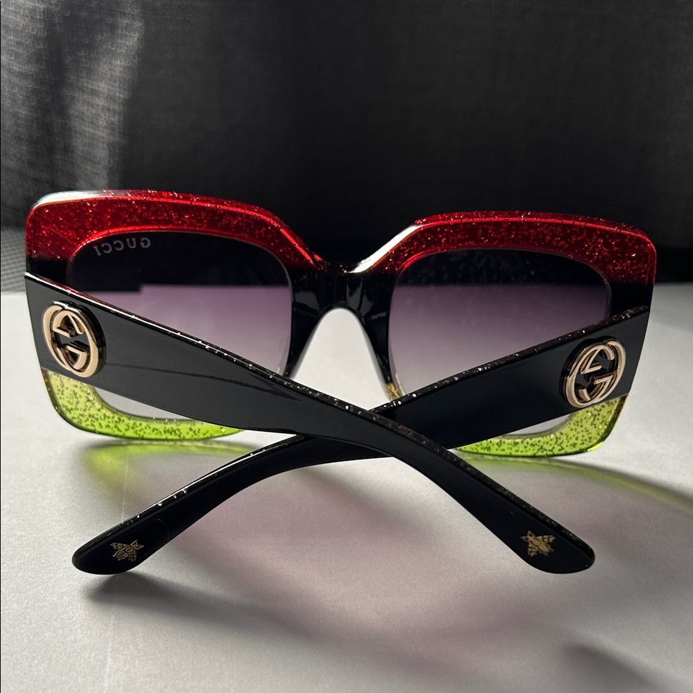 Gucci Black Frame Sunglasses with Red and Green Accents
